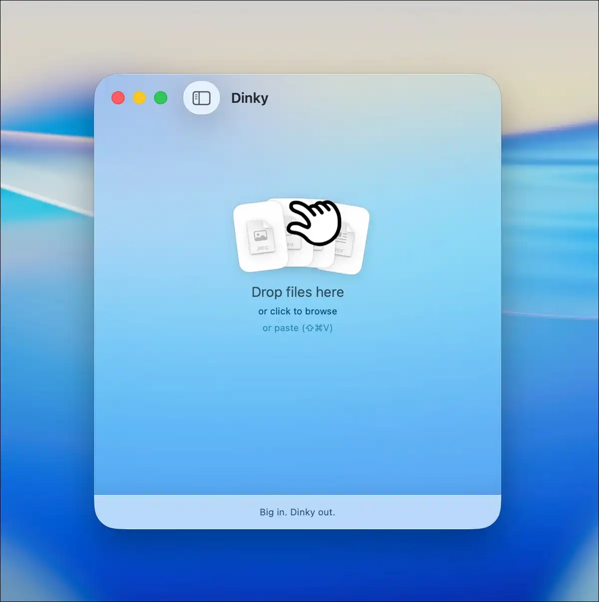 Dinky macOS app showing the drag-and-drop compression window with a list of recently processed files.