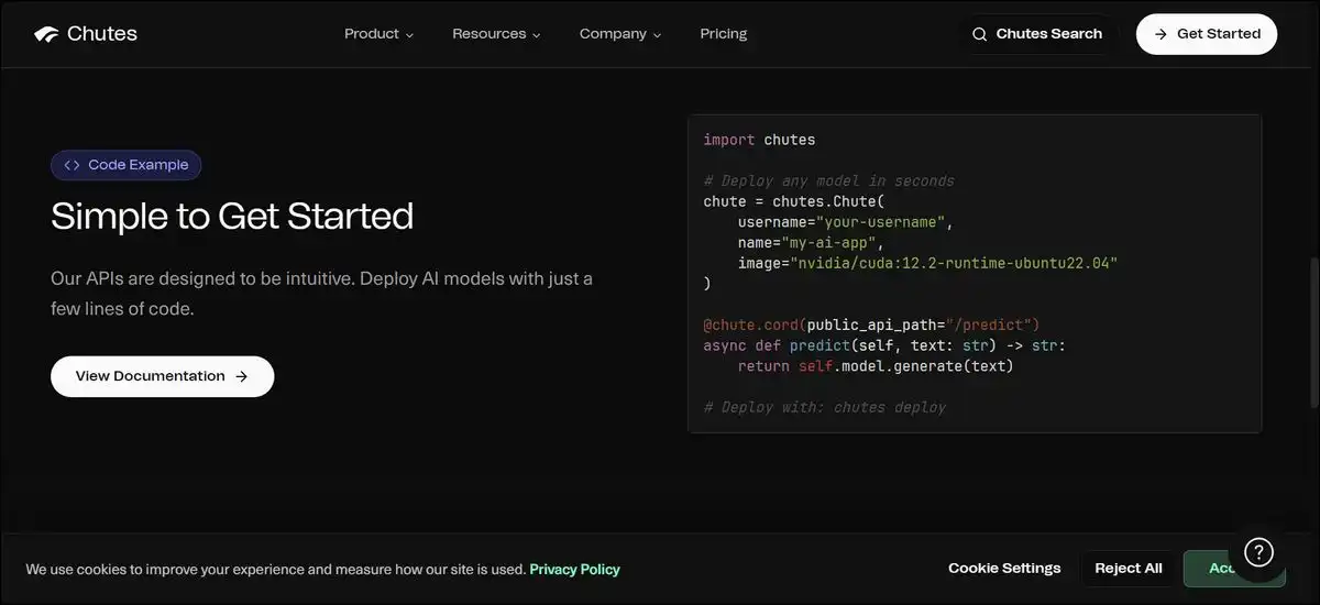 Chutes AI account dashboard for API key generation and model browsing in 2026.