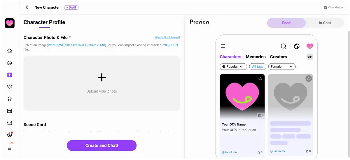 CrushOn AI character creation screen showing personality and backstory input fields