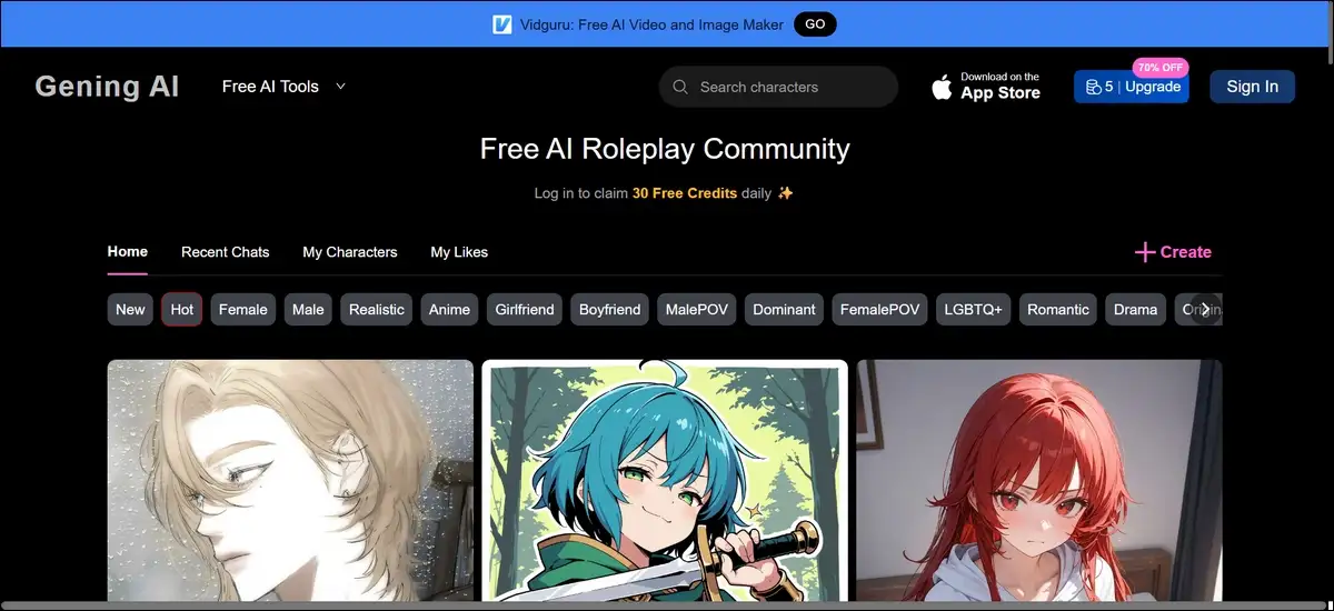 Gening AI is an AI character chat platform for roleplay, fictional companions, and custom personas