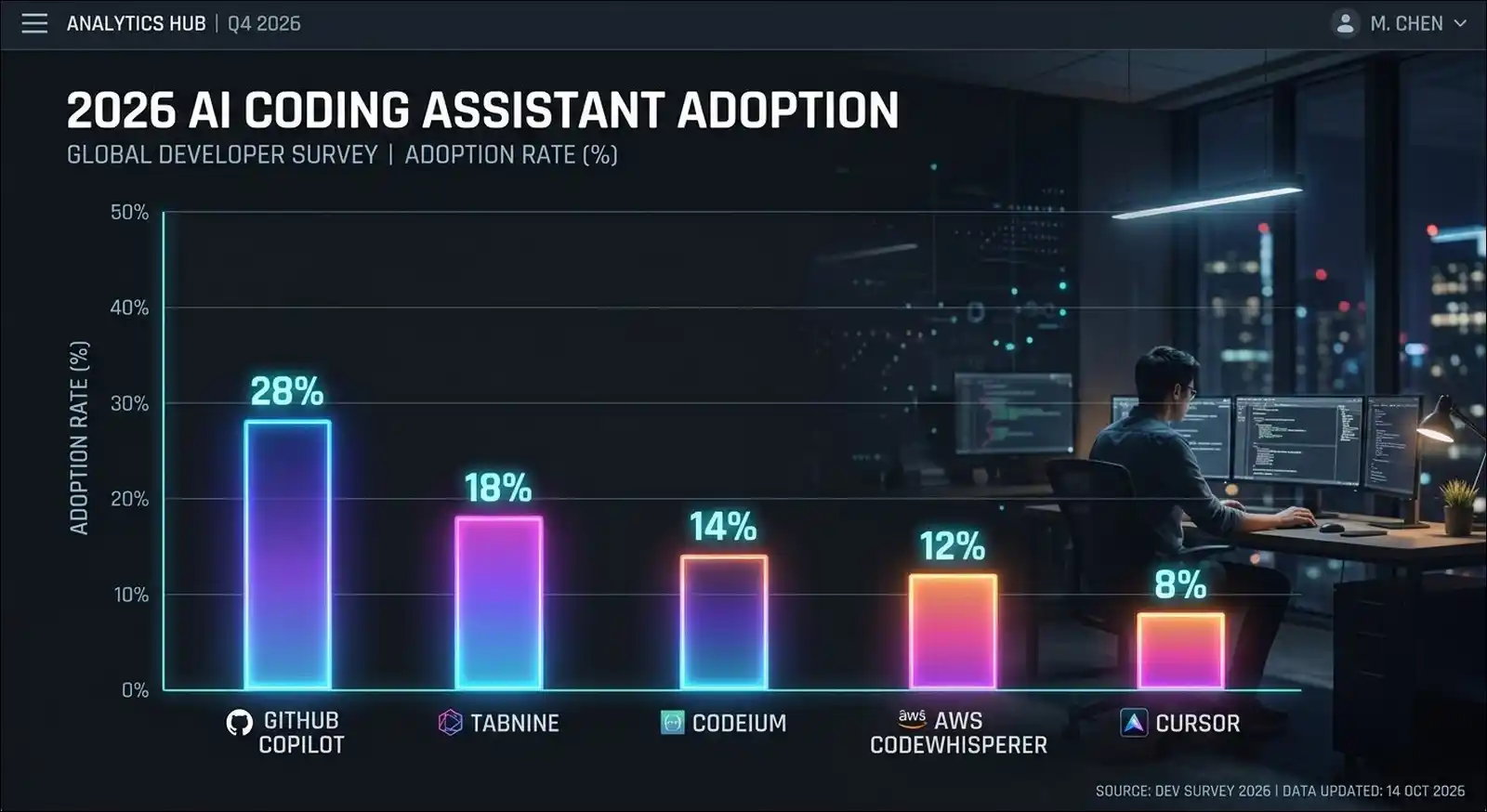 2026 market share and adoption rates for Cursor AI and ChatGPT.