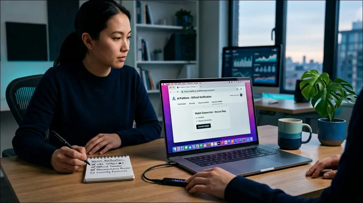 User verifying the official Alaya AI website before connecting a crypto wallet