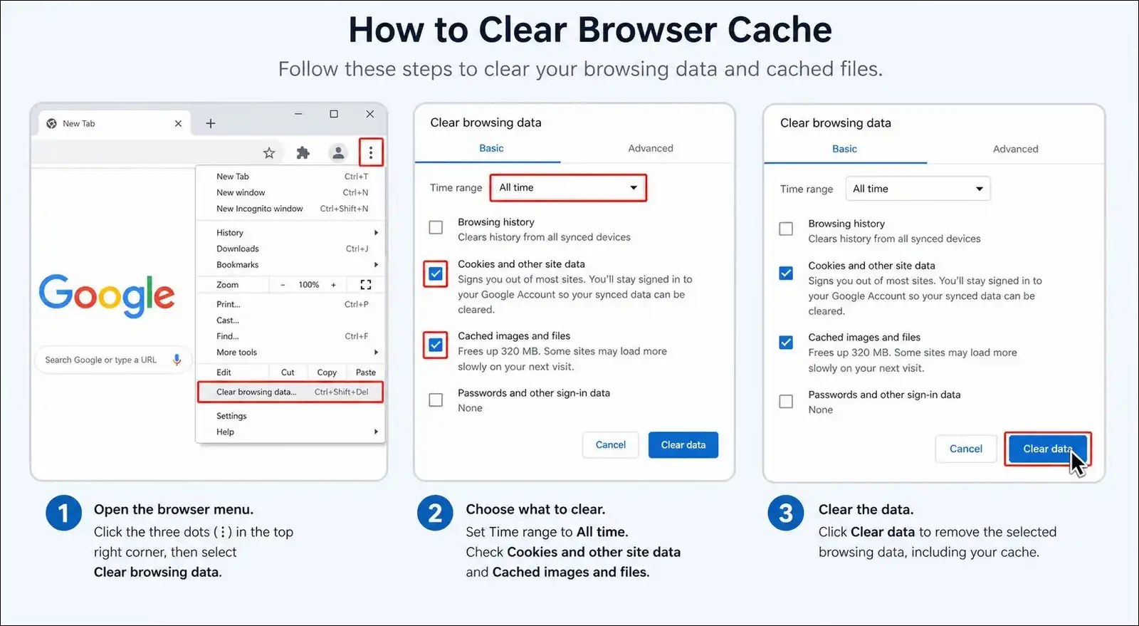 How to clear browser cache and cookies in Google Chrome to fix ERR_CONNECTION_RESET