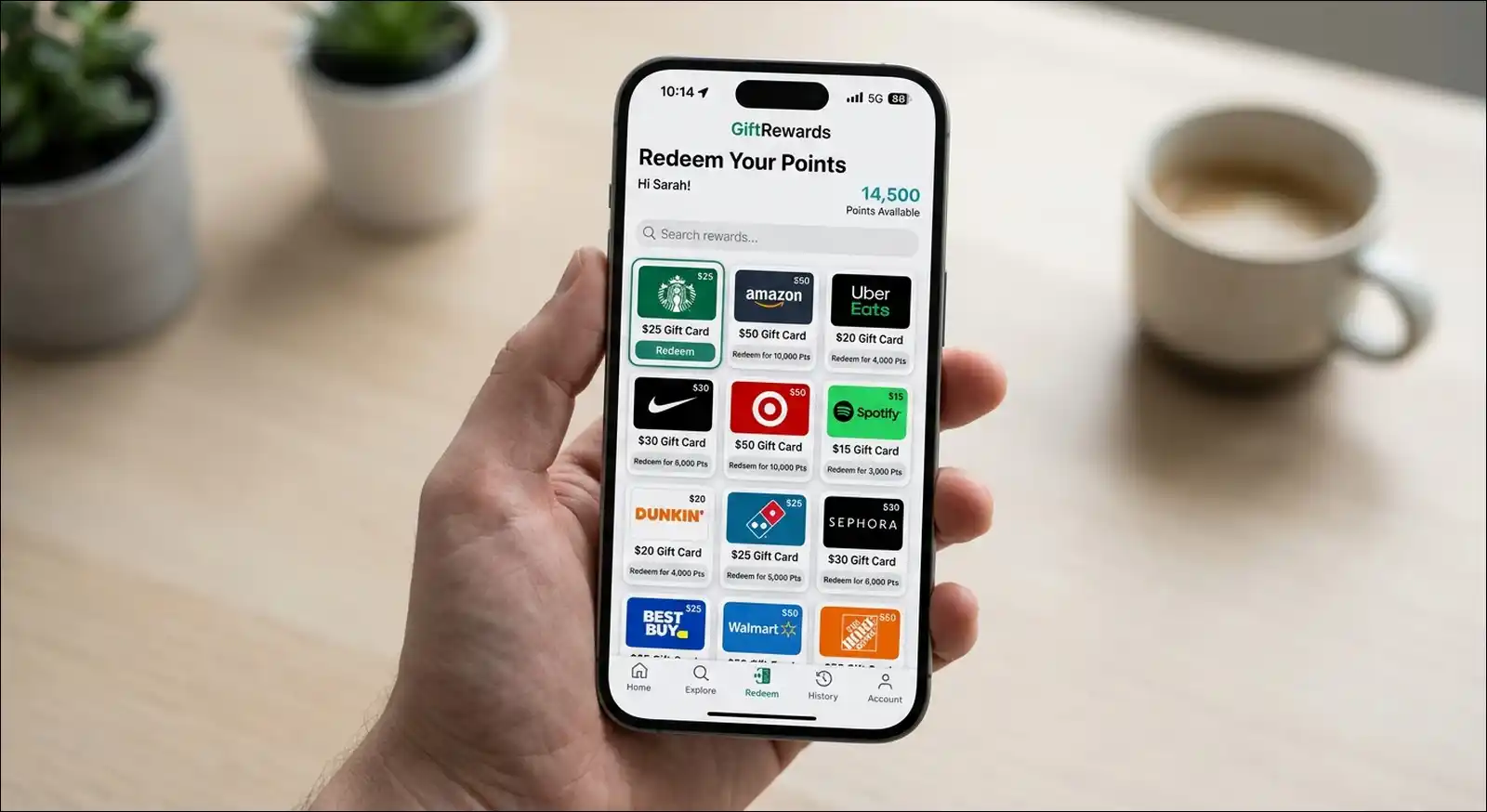 Giftogram recipient choice screen showing local and global brand options