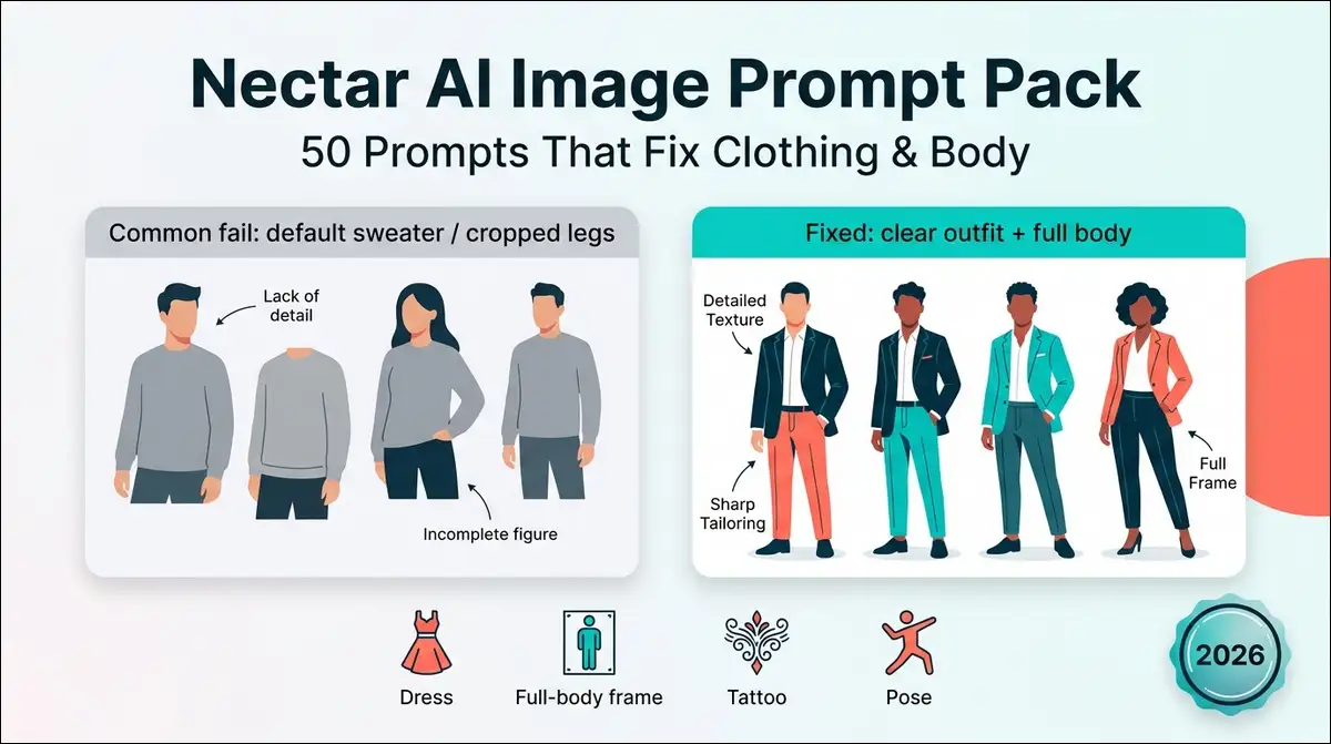 Nectar AI Image Prompt Pack: 50 Prompts That Fix Clothing & Body