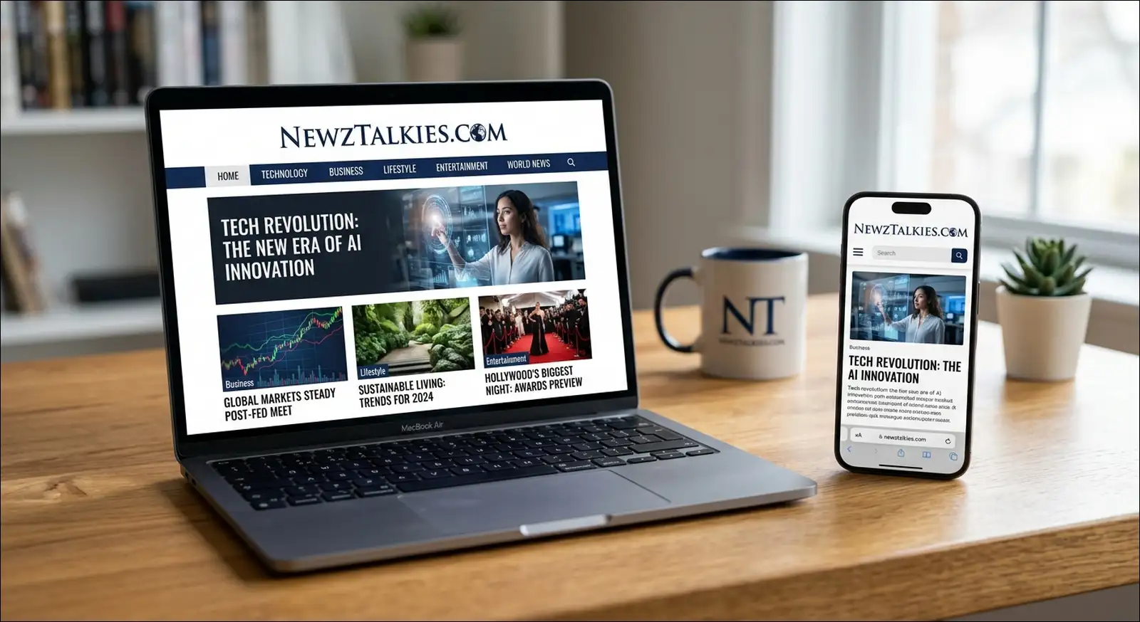 Newztalkies.com Website UI on Laptop and Mobile Screen