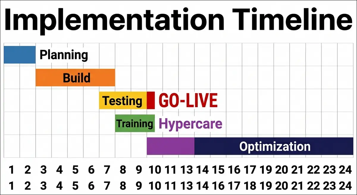 Line chart showing typical Workday user adoption curve over 12 months starting at 60%, dipping to 45%, rising to only 57% versus 80% target with intervention points marked at months 3, 6, and 12.
