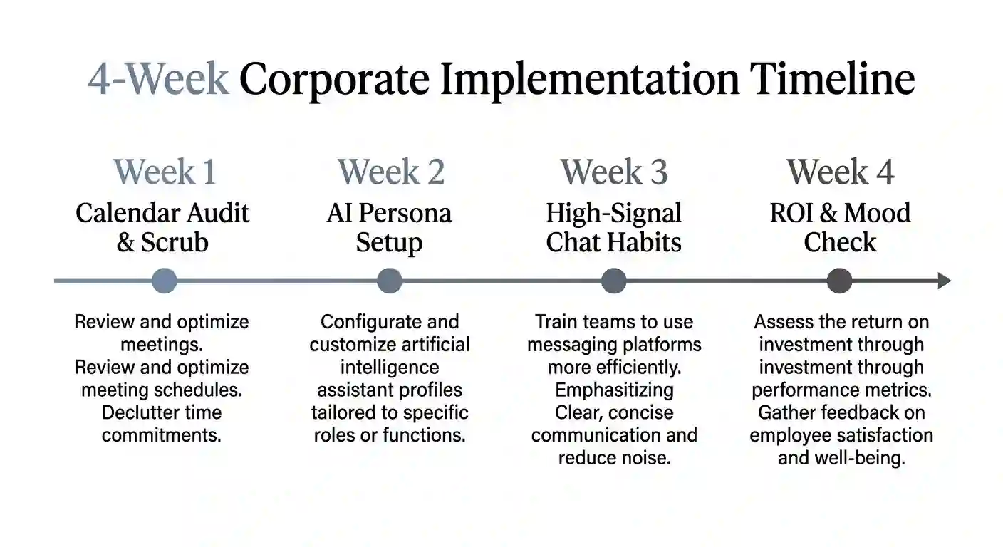 Four week implementation timeline for rolling out flipped chat communication in a business